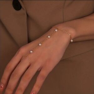 Hand Chain finger ring Gold plated bracelet pearl bracelet hand jewelry